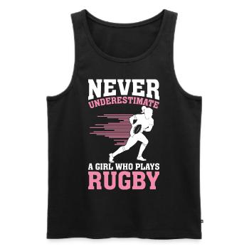 Ne sous-estimez jamais une fille qui joue au rugby - Débardeur bio Premium Homme - noir - Devant - Michal (187cm)