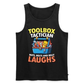 Toolbox Tactician Nuts Bolts and Belly Laughs - Männer Premium Bio Tank Top - Schwarz - Vorne - AI Model Male 178 light (178cm)