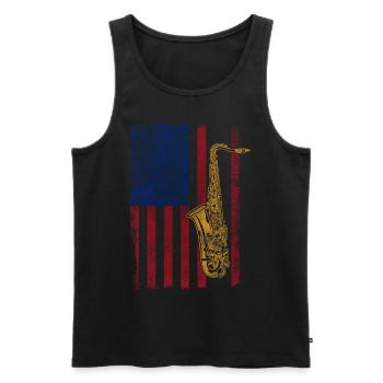Saxophones American Flag - Men's Premium Organic Tank Top - black - Front - Michal (187cm)