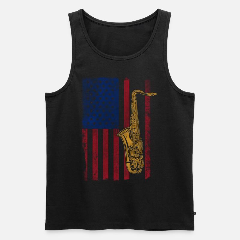 Saxophone American Flag - Männer Premium Bio Tank Top - Schwarz