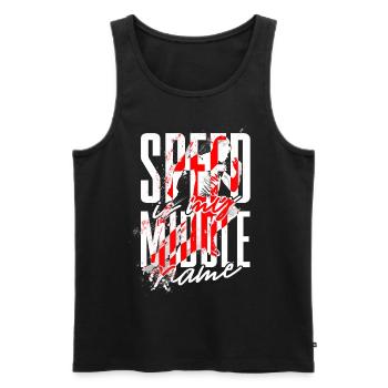 Sprint Sprinten Speed est mon deuxième prénom - Débardeur bio Premium Homme - noir - Devant - AI Model Male 178 light (178cm)