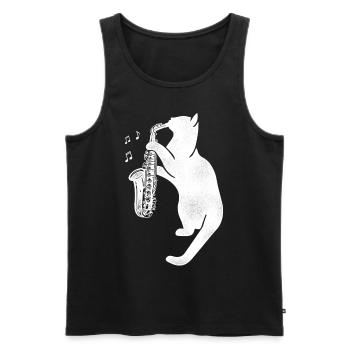 Saxophone Cat - Men's Premium Organic Tank Top - black - Front - Michal (187cm)