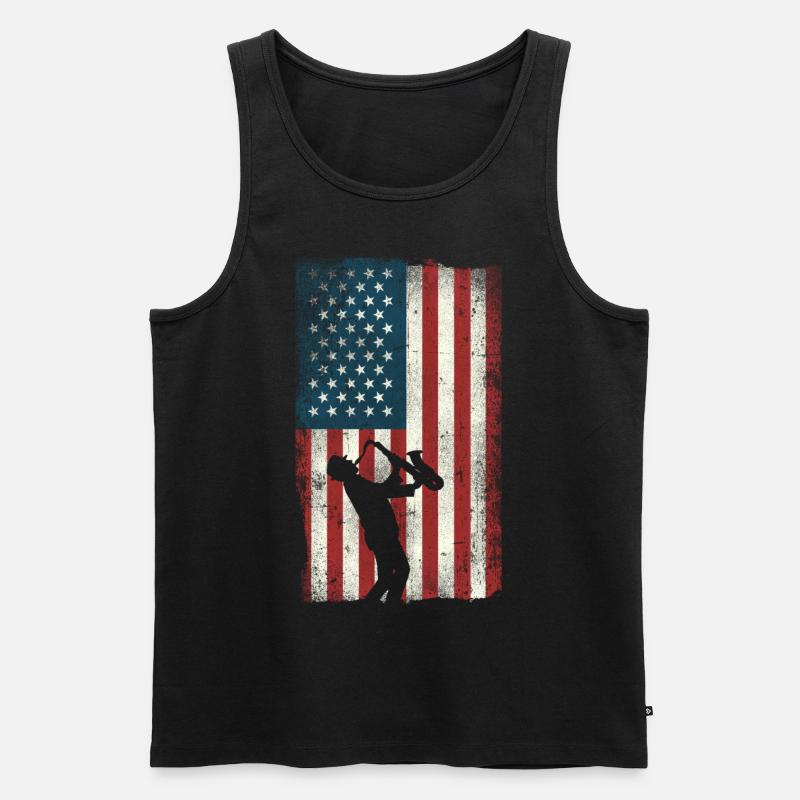 Saxophone American Flag - Männer Premium Bio Tank Top - Schwarz