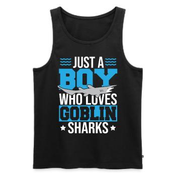 Juste un garçon qui aime les requins gobelins - Débardeur bio Premium Homme - noir - Devant - Michal (187cm)