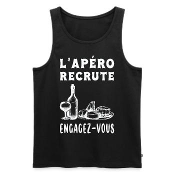 L'Apéro recrute t-shirt humoristique - Débardeur bio Premium Homme - noir - Devant - AI Model Male 178 light (178cm)