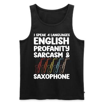 Saxophones Je parle 4 langues - Débardeur bio Premium Homme - noir - Devant - Michal (187cm)