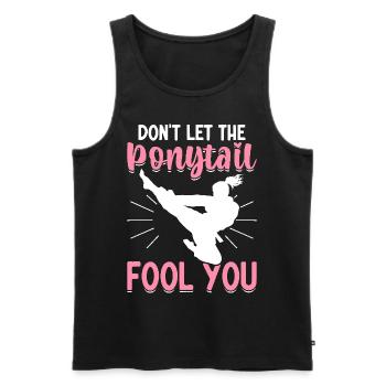 Funny Taekwondo Girl Karate Don't Let Ponytail - Men's Premium Organic Tank Top - black - Front - Michal (187cm)