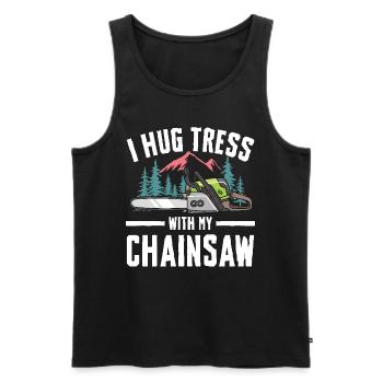 I Hug Trees With My Chainsaw - Männer Premium Bio Tank Top - Schwarz - Vorne - AI Model Male 178 light (178cm)