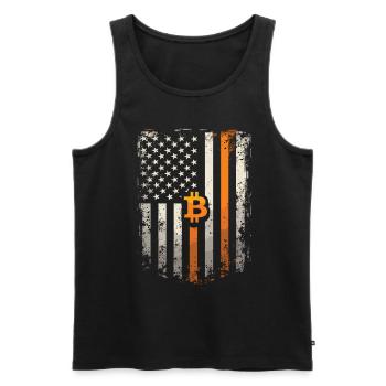 Bitcoin Motif – Rustic Design with USA Flag - Men's Premium Organic Tank Top - black - Front - Michal (187cm)