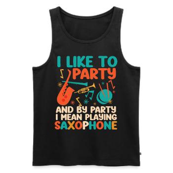 Saxophone J’aime faire la fête et par - Débardeur bio Premium Homme - noir - Devant - AI Model Male 178 light (178cm)