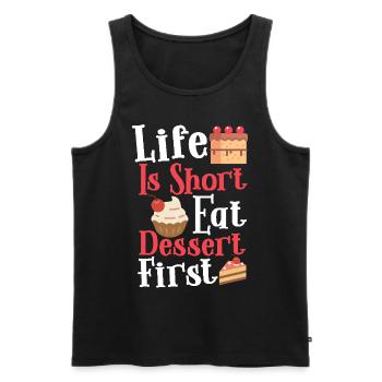 La vie est courte : mangez le dessert, d’abord - Débardeur bio Premium Homme - noir - Devant - Michal (187cm)