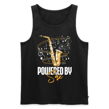 Saxophone Pun Powered By Sax - Men's Premium Organic Tank Top - black - Front - AI Model Male 178 light (178cm)