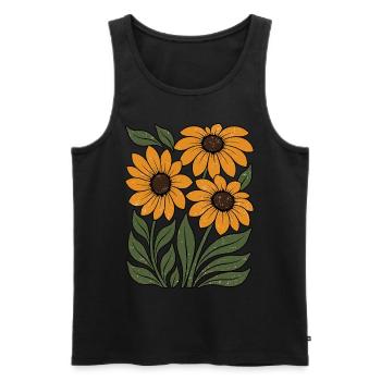 Sonnenblume inspirierte Retro-Wildblume - Männer Premium Bio Tank Top - Schwarz - Vorne - Michal (187cm)