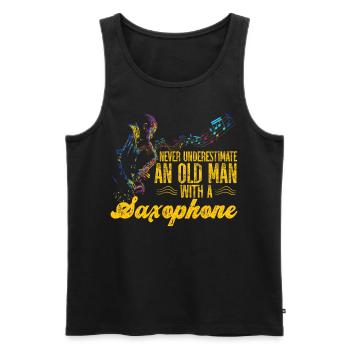 Saxophone Never Underestimate An - Männer Premium Bio Tank Top - Schwarz - Vorne - Michal (187cm)