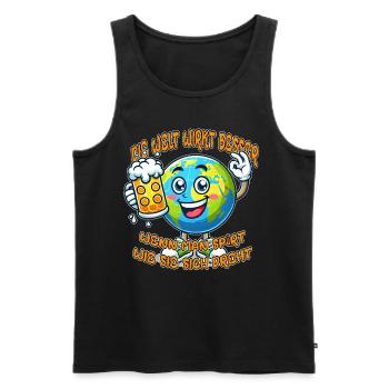 The World Seems Better Funny Beer Comic Motif - Men's Premium Organic Tank Top - black - Front - Michal (187cm)