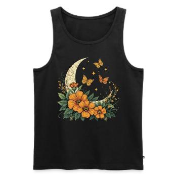 Mondsichel mit Blumen und Schmetterlingen - Männer Premium Bio Tank Top - Schwarz - Vorne - Michal (187cm)