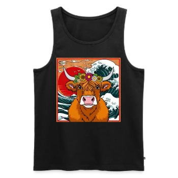 Highland Cow with Floral Crown - Männer Premium Bio Tank Top - Schwarz - Vorne - Michal (187cm)