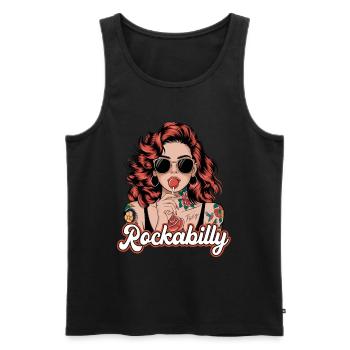 Cool Rockabilly Frau im Syle der 50er - Männer Premium Bio Tank Top - Schwarz - Vorne - Michal (187cm)
