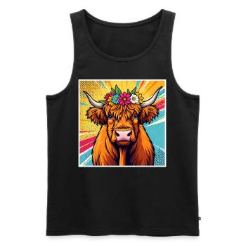 Vache des Highlands Pop Art Vache - Débardeur bio Premium Homme - noir - Devant - Michal (187cm)