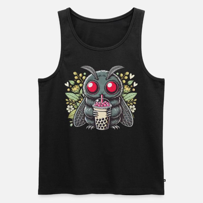 Cute Moth Drinks Bubble Tea - Men's Premium Organic Tank Top - black
