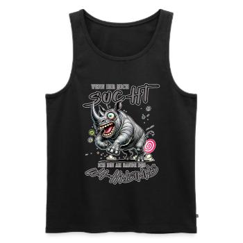 Rhinocéros fou au bord de la folie style bande dessinée - Débardeur bio Premium Homme - noir - Devant - Michal (187cm)