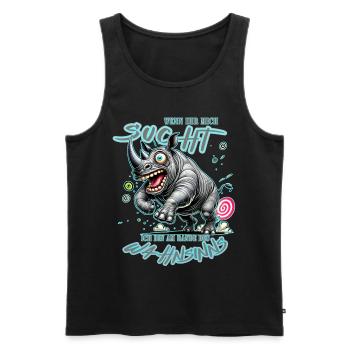 Rhinocéros fou au bord de la folie style bande dessinée - Débardeur bio Premium Homme - noir - Devant - Michal (187cm)