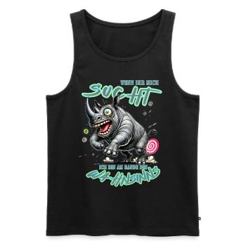 Rhinocéros fou au bord de la folie style bande dessinée - Débardeur bio Premium Homme - noir - Devant - Michal (187cm)