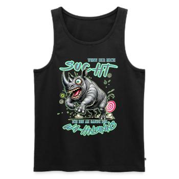 Rhinocéros fou au bord de la folie style bande dessinée - Débardeur bio Premium Homme - noir - Devant - Michal (187cm)