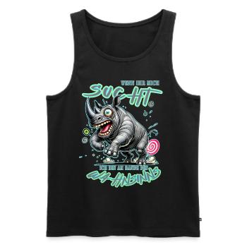 Rhinocéros fou au bord de la folie style bande dessinée - Débardeur bio Premium Homme - noir - Devant - Michal (187cm)