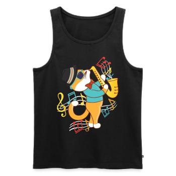 Saxophone Cat Jazz - Débardeur bio Premium Homme - noir - Devant - Michal (187cm)