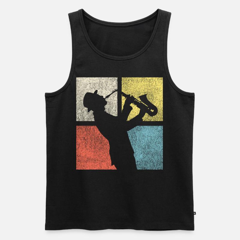Saxophone Rétro Vintage - Débardeur bio Premium Homme - noir