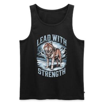 Lead with Strength Powerful Wolf Leadership Quote - Männer Premium Bio Tank Top - Schwarz - Vorne - AI Model Male 178 light (178cm)