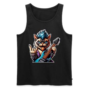 Katze Rock and Roll Gitarrist - Männer Premium Bio Tank Top - Schwarz - Vorne - Michal (187cm)