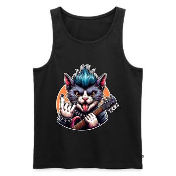 Katze Rock and Roll Gitarrist - Männer Premium Bio Tank Top - Schwarz - Vorne - Michal (187cm)