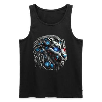Mecha Lion's Head – Futuristic Cyber Lion - Men's Premium Organic Tank Top - black - Front - AI Model Male 178 light (178cm)