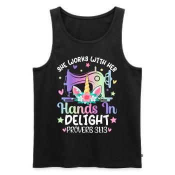 Quilting with the sewing machine She works with her - Men's Premium Organic Tank Top - black - Front - AI Model Male 178 light (178cm)