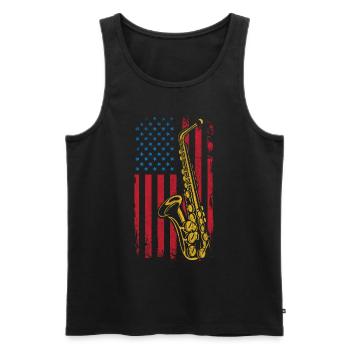 Saxophones American Flag - Men's Premium Organic Tank Top - black - Front - Michal (187cm)