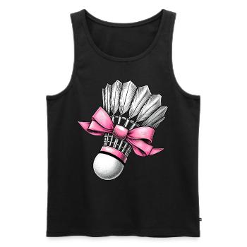Coquette noeud Badminton Volant Ruban Rose Maman - Débardeur bio Premium Homme - noir - Devant - AI Model Male 178 light (178cm)