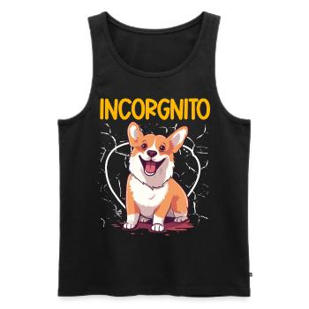 Incorgnito – Jeu de mots amusant sur le corgi - Débardeur bio Premium Homme - noir - Devant - AI Model Male 178 light (178cm)
