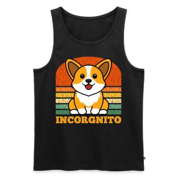 Incorgnito – Jeu de mots amusant sur le corgi - Débardeur bio Premium Homme - noir - Devant - AI Model Male 178 light (178cm)