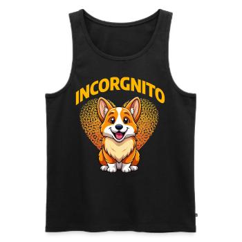Incorgnito – Jeu de mots amusant sur le corgi - Débardeur bio Premium Homme - noir - Devant - AI Model Male 178 light (178cm)