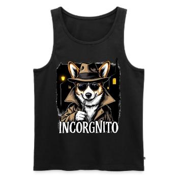Incorgnito – Jeu de mots amusant sur le corgi - Débardeur bio Premium Homme - noir - Devant - AI Model Male 178 light (178cm)
