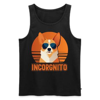 Incorgnito – Jeu de mots amusant sur le corgi - Débardeur bio Premium Homme - noir - Devant - AI Model Male 178 light (178cm)