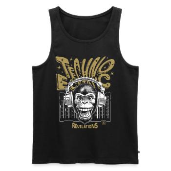 Revelations Monkey Shirt, Techno & Ecstatic Beats - Men's Premium Organic Tank Top - black - Front - AI Model Male 178 light (178cm)
