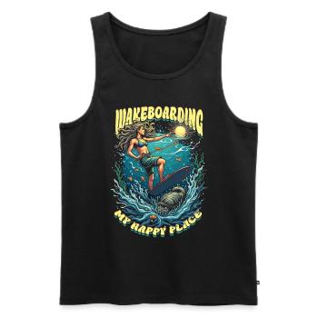 Wakeboarding My Happy Place Wakeboard Wakeboarder - Men's Premium Organic Tank Top - black - Front - Michal (187cm)