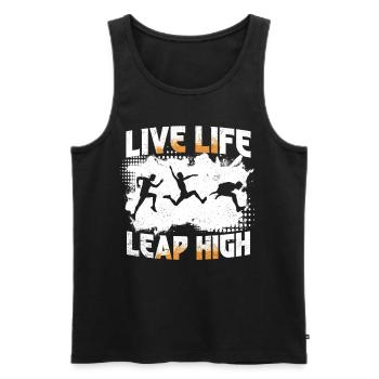 Saut en longueur Saut en longueur Vivre la vie Sauter haut - Débardeur bio Premium Homme - noir - Devant - Michal (187cm)