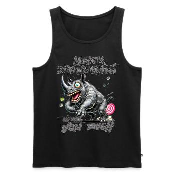 Nashorn Lieber durchgeknallt als einer von euch - Männer Premium Bio Tank Top - Schwarz - Vorne - AI Model Male 178 light (178cm)