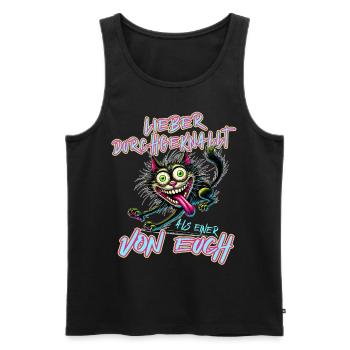Chat fou Mieux vaut fou qu’un de - Débardeur bio Premium Homme - noir - Devant - Michal (187cm)