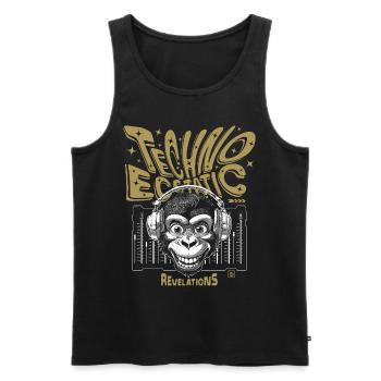 Revelation shirt: Monkey grins to techno samples - Men's Premium Organic Tank Top - black - Front - AI Model Male 178 light (178cm)