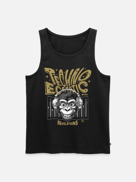 Offenbarungs-Shirt: Affe grinst zu Techno-Samples - Männer Premium Bio Tank Top - Schwarz